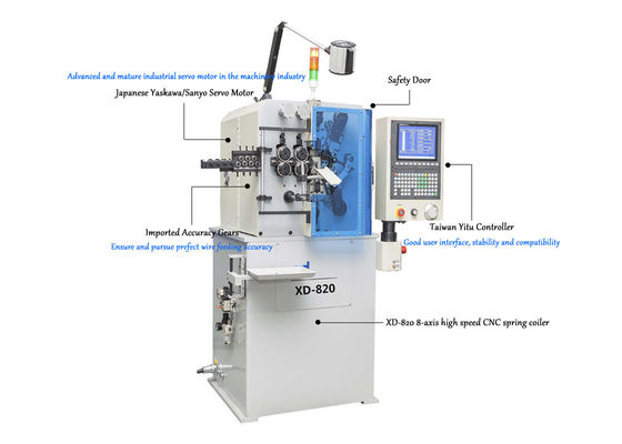 XD-820 8 Eksenli Yüksek Hızlı Yay Sarma Makinesi Tel Çapını 0.5 ila 2.0mm Yapar